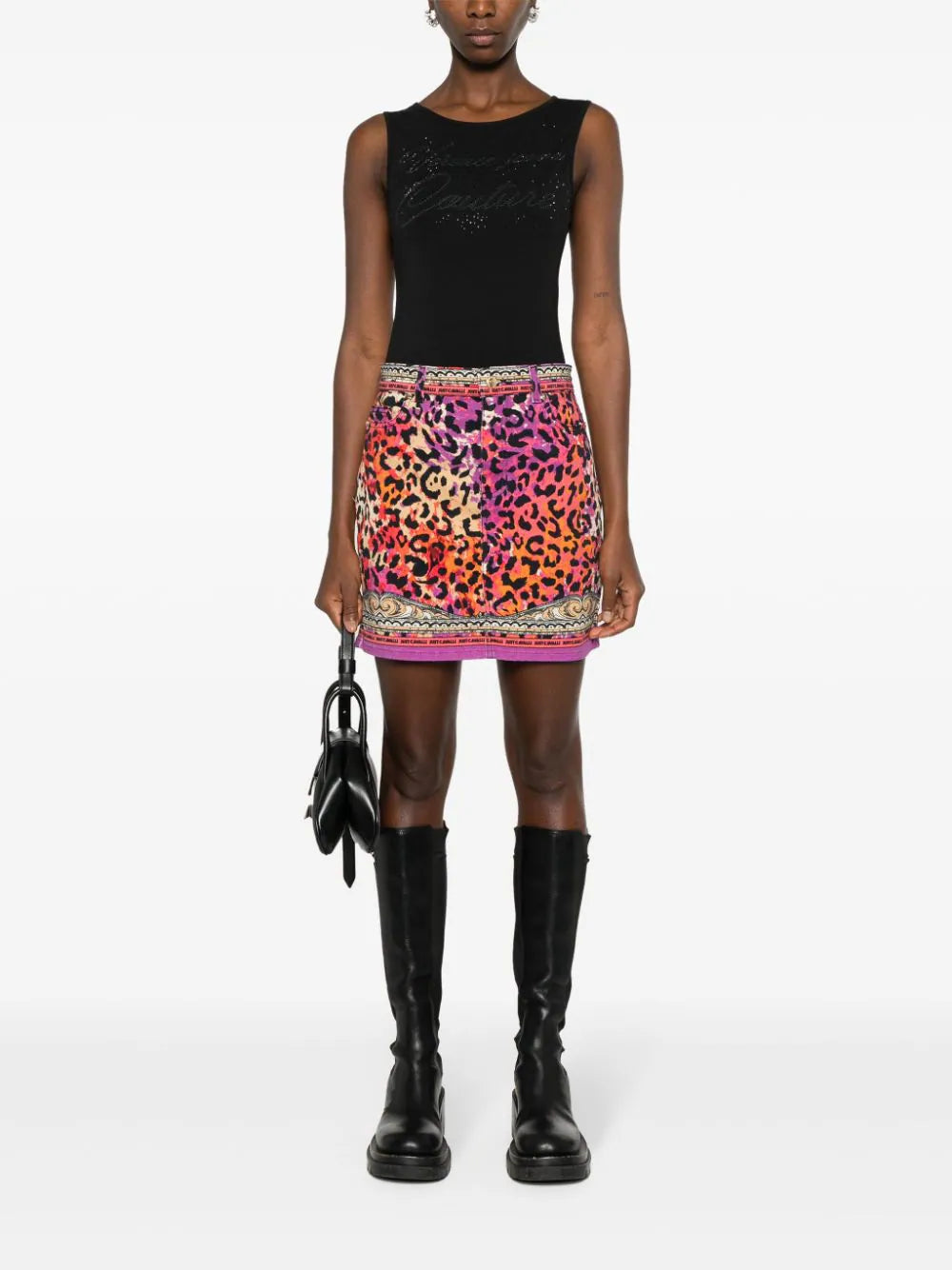 Just Cavalli leopard-print denim mini skirt - Vanity Boutique