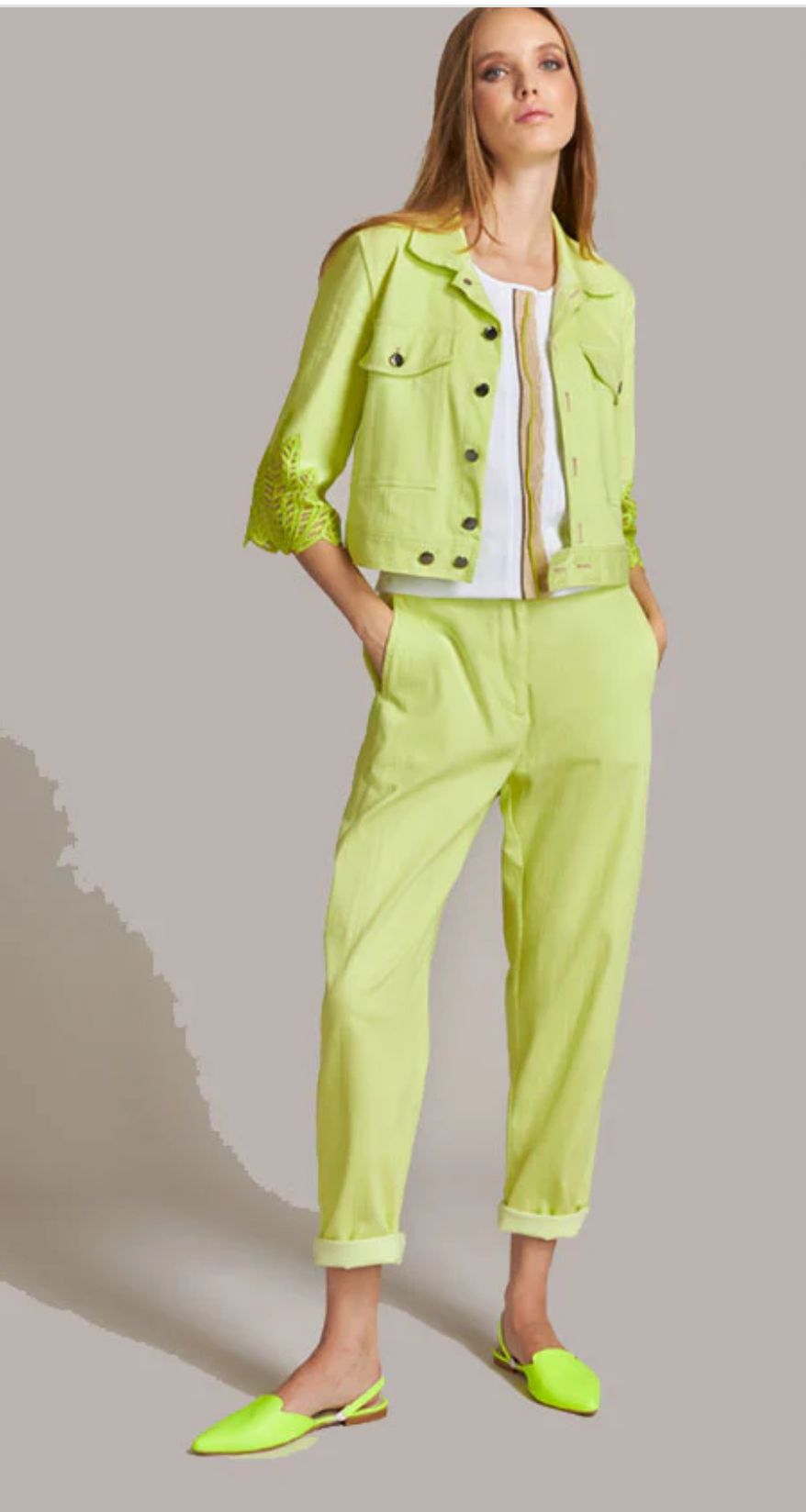 Tricot Chic Lime Cotton Jeans - Vanity Boutique