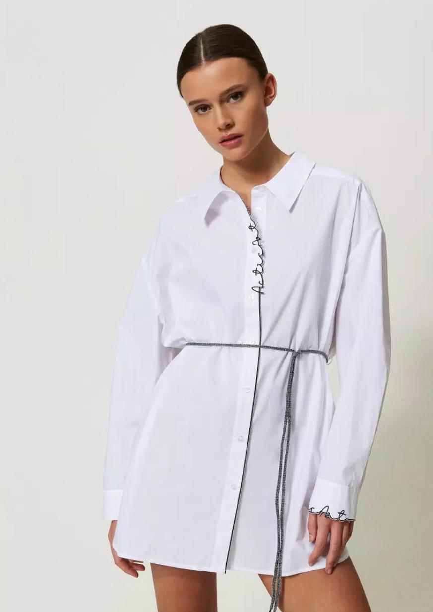 Twin Set MYFO poplin maxi shirt with logo embroidery - Vanity Boutique