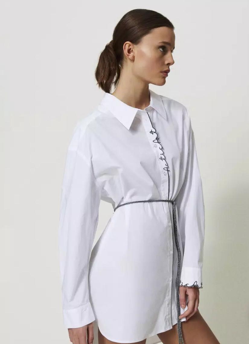 Twin Set MYFO poplin maxi shirt with logo embroidery - Vanity Boutique