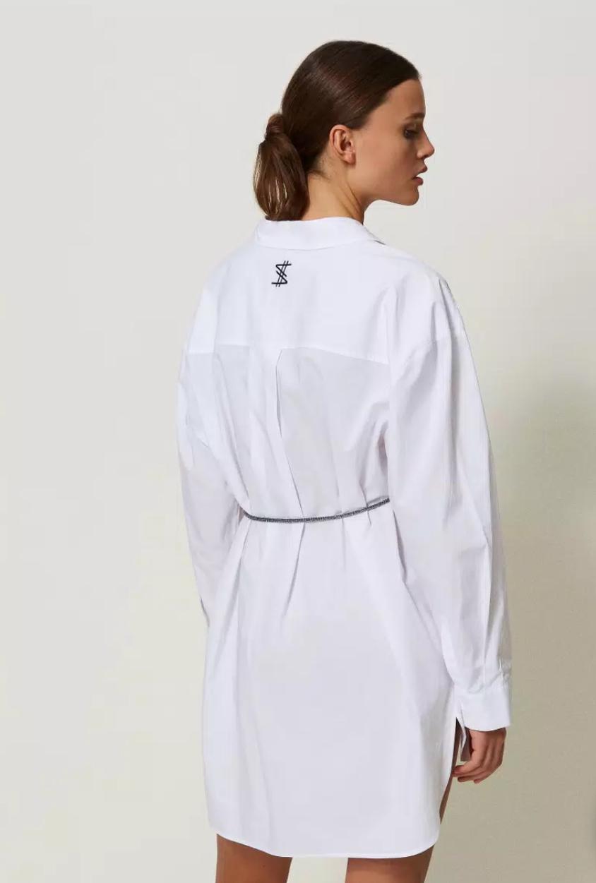 Twin Set MYFO poplin maxi shirt with logo embroidery - Vanity Boutique